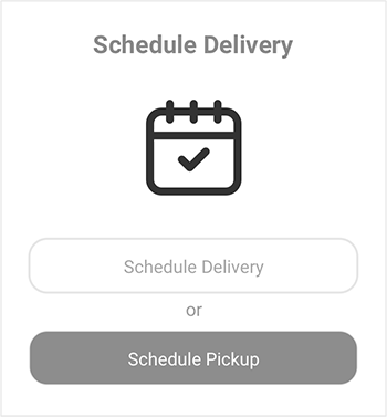 screenshot of a calendar icon and 2 buttons for scheduling delivery or pickup of a vehicle